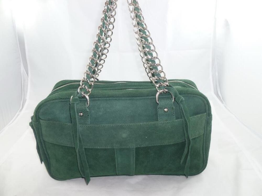 AVON USED GREEN WOVEN/CHAIN SUEDE LEATHER SHOULDER BAG/SATCHEL/TOTE